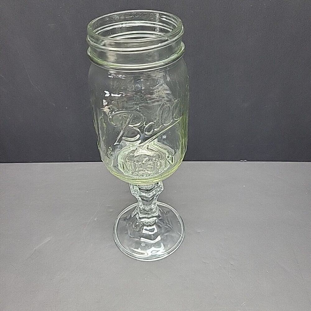 Wine Glass Redneck Ball Mason Jar on a Wine Glass Stem 9-1/8” Tall Cajun Tex Ok